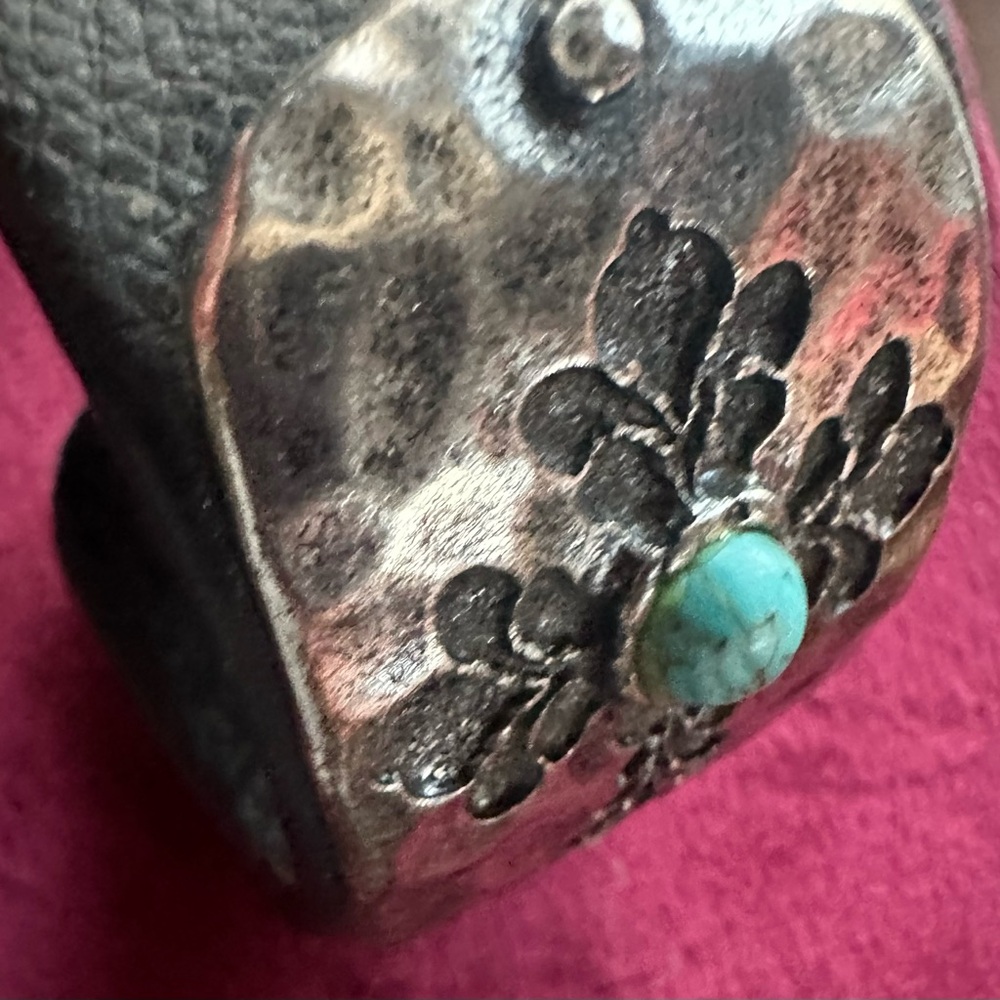 CUFF BRACELET- BLACK W/ DESIGNED HAMMERED STEEL & GORGEOUS TURQUOISE JEWEL